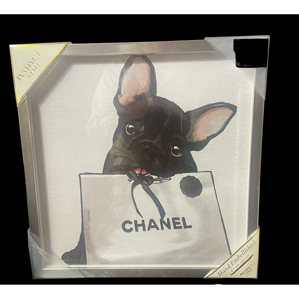 Adorable Chanel Frenchie bulldog designer-inspired wall art, new with tags - Picture 2 of 7